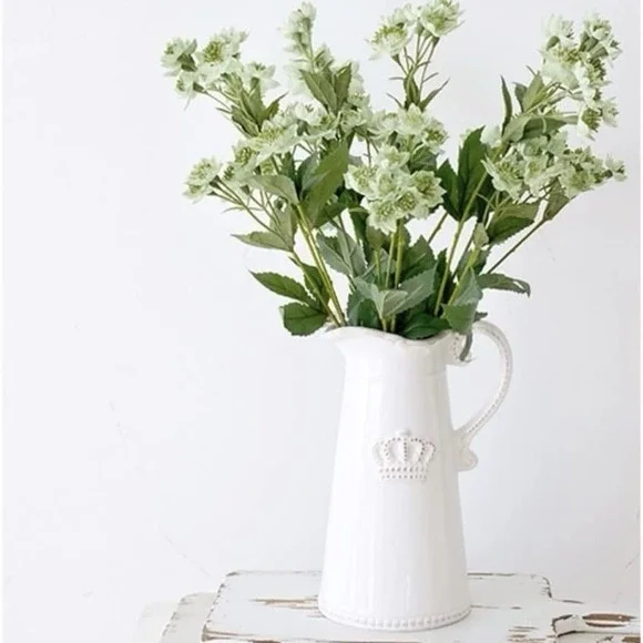 White Ceramic Crown Pitcher Vase Vintage Style Farmhouse Cottagecore Décor - Picture 2 of 7